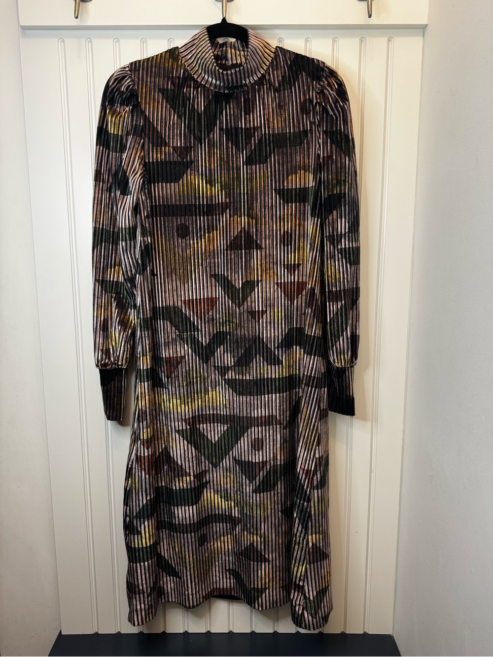 The Collective Mock Neck Princess Slv Burnout Stripe Geometric Print Dress XS
